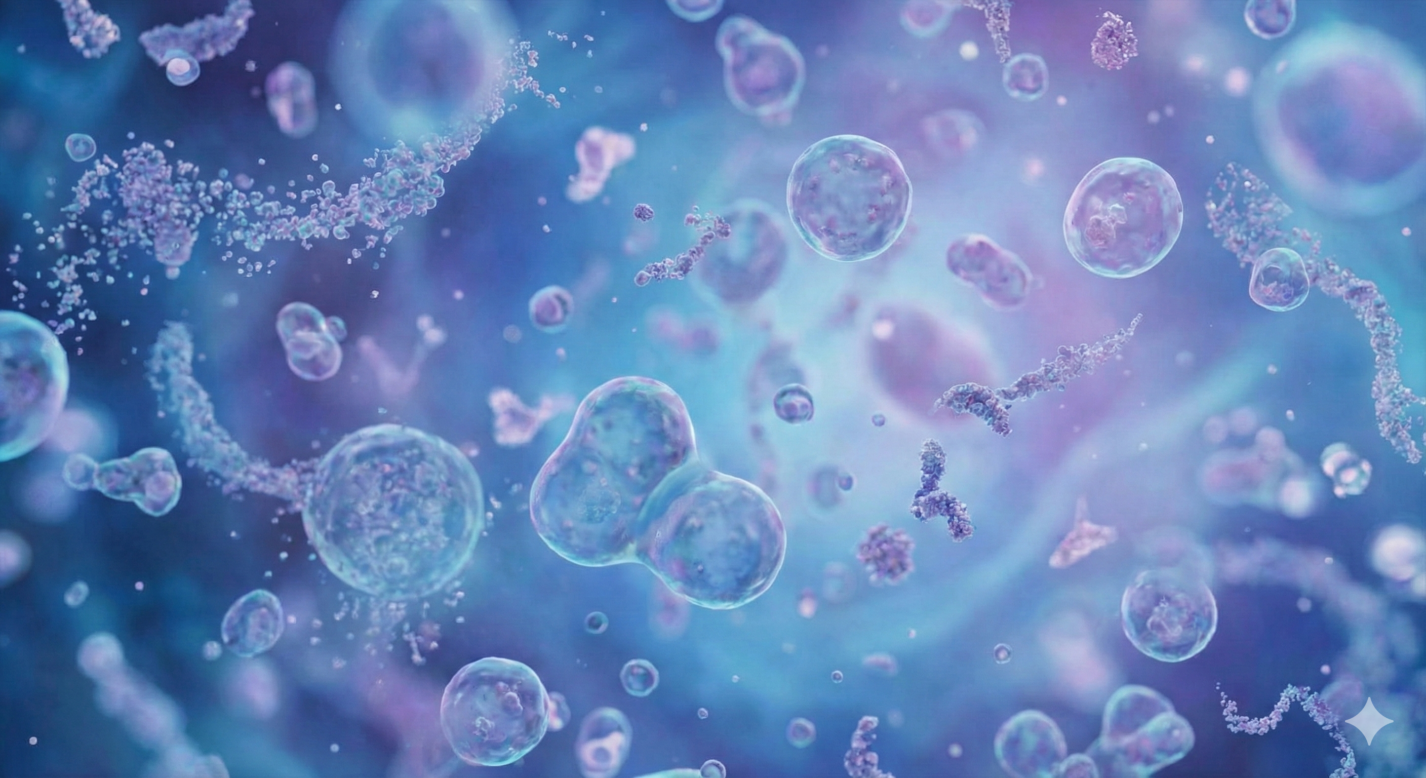 顕微鏡下の細菌と粒子のイメージ